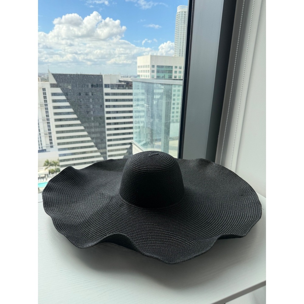 Zara Black Oversized Floppy Wide Brim Sun Hat Paper Straw Style Size M